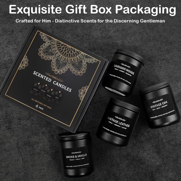 Scented Candle Set, Men Candle Set, Scented Candles for Home, Gifts for Men, 4 P - Picture 5 of 7